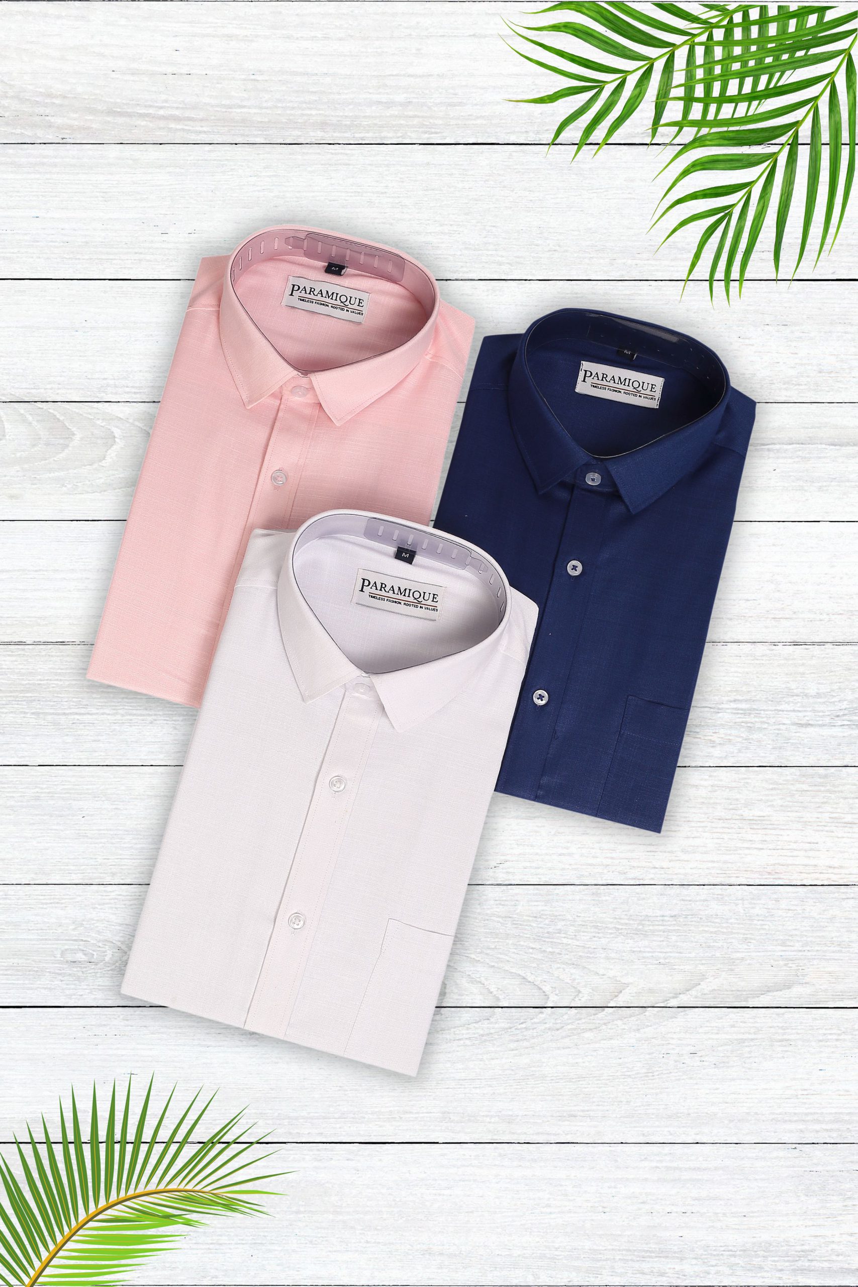 3 Shirt Set – White, Navy Blue, Light Pink | Premium Cotton Blend Collection