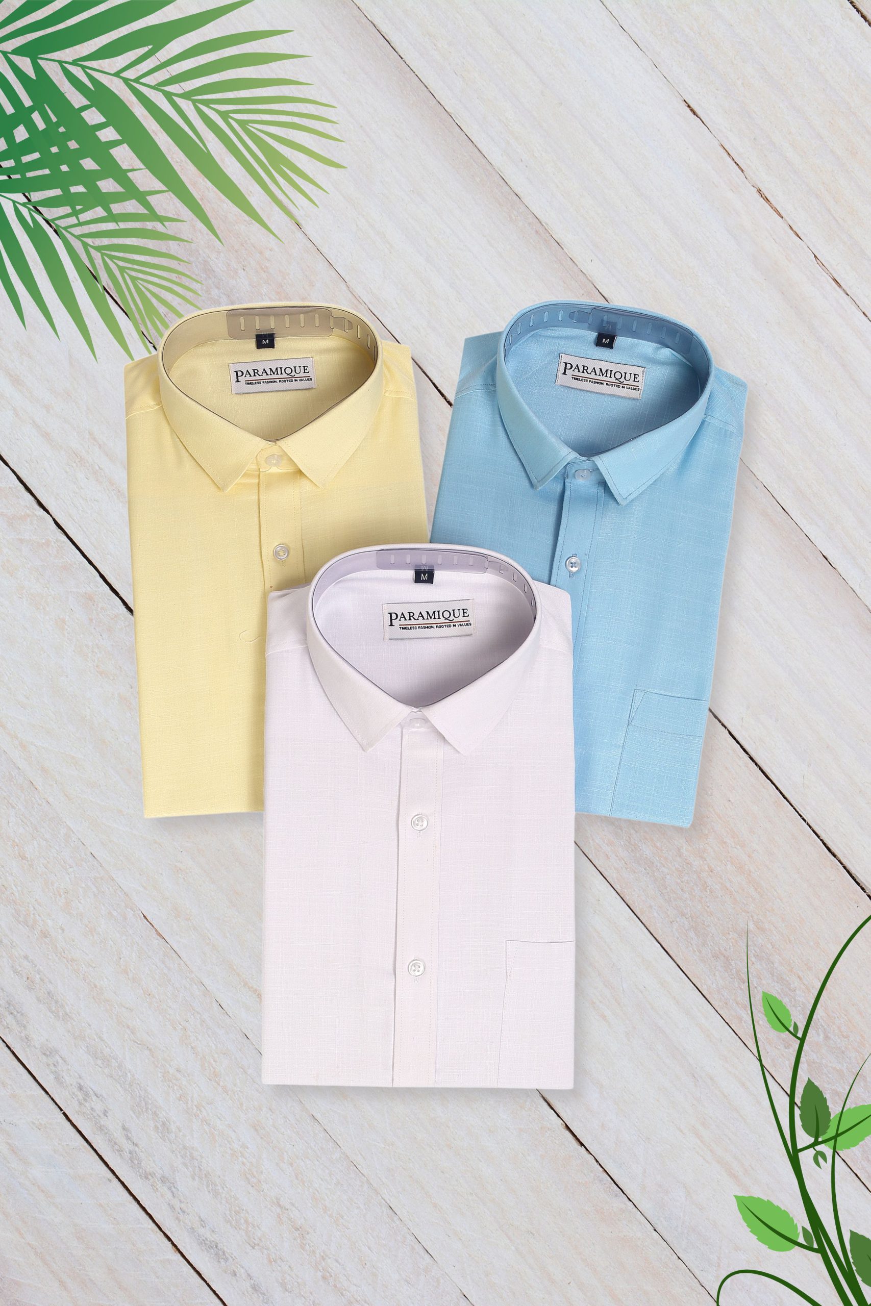 3 Shirt Combo – Lemon Yellow, Sky Blue & White | Premium Cotton Blend
